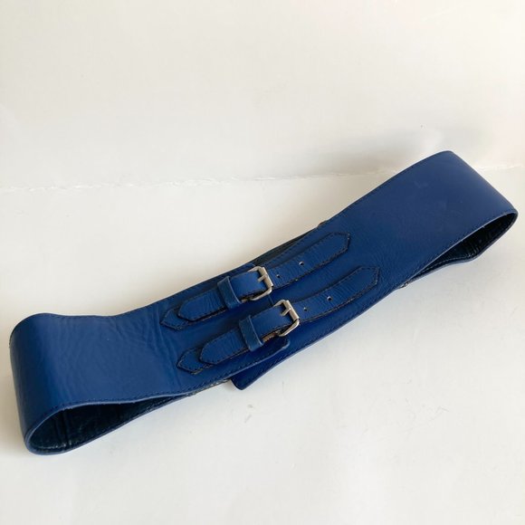 Vtg Ugo Correani Blue Italian Leather Wide Belt Womens Size 44 XS S 28-29\